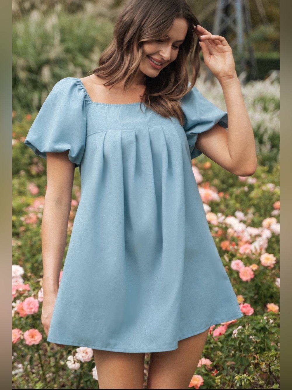 Cupshe Soft Blue Square Neck Puff Sleeve Mini Dress Size Small